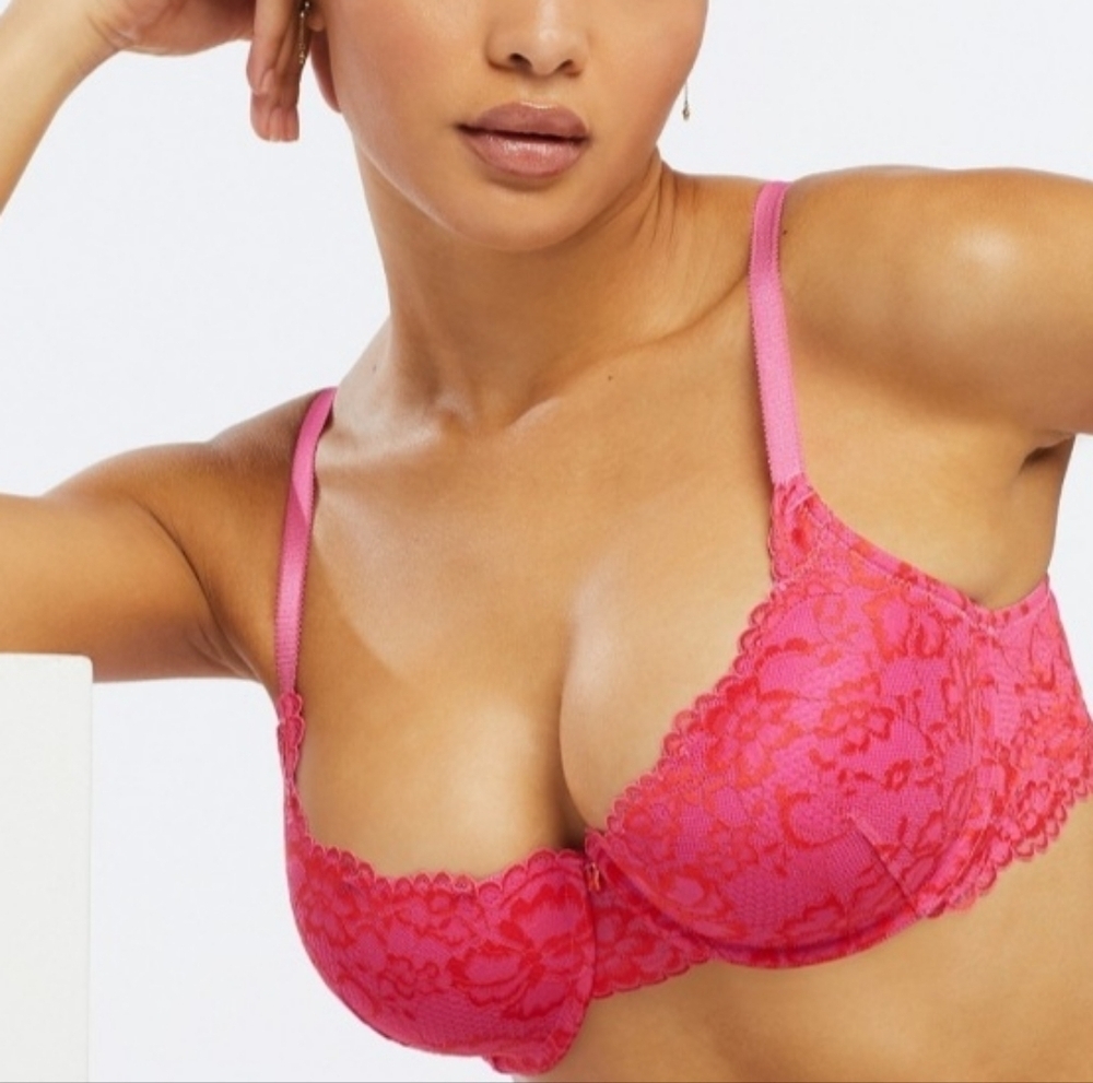 Sz 38B NWT Pink Rihanna Savage X Fenty Floral Lace Balconette